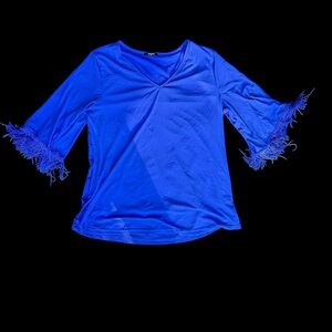 ✨ Lotusmile Blue feather sleeve top✨